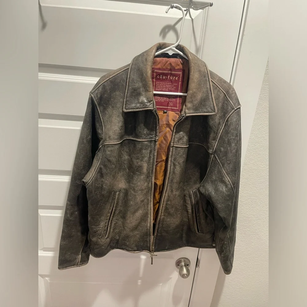 Couture by J park distressed leather zip up unisex oversized jacket Sz M men